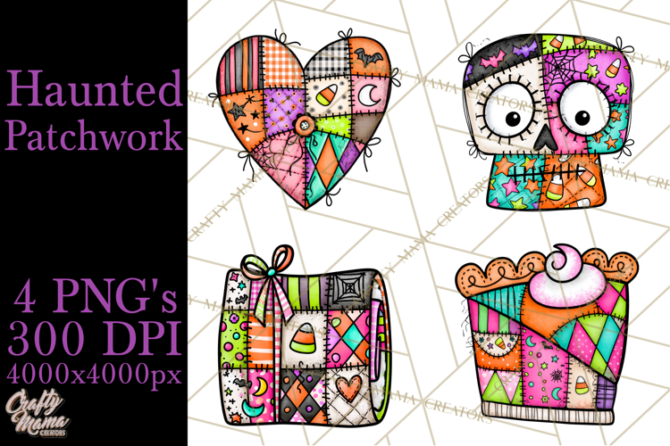 Haunted Patchwork Halloween Characters PNG