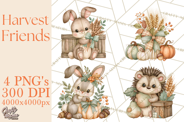 Harvest Companions Clipart PNG, Fall Animals