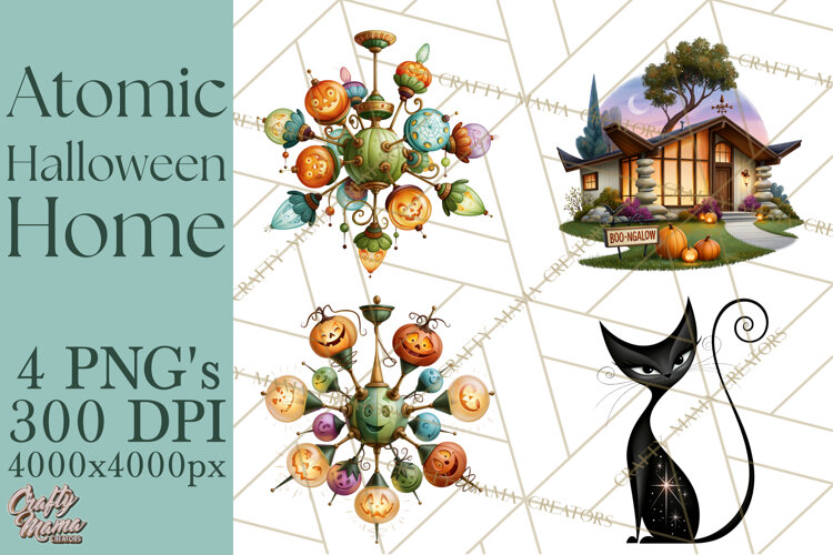 1950s Atomic Halloween Clipart Retro Mid Century Clip Art example image 1