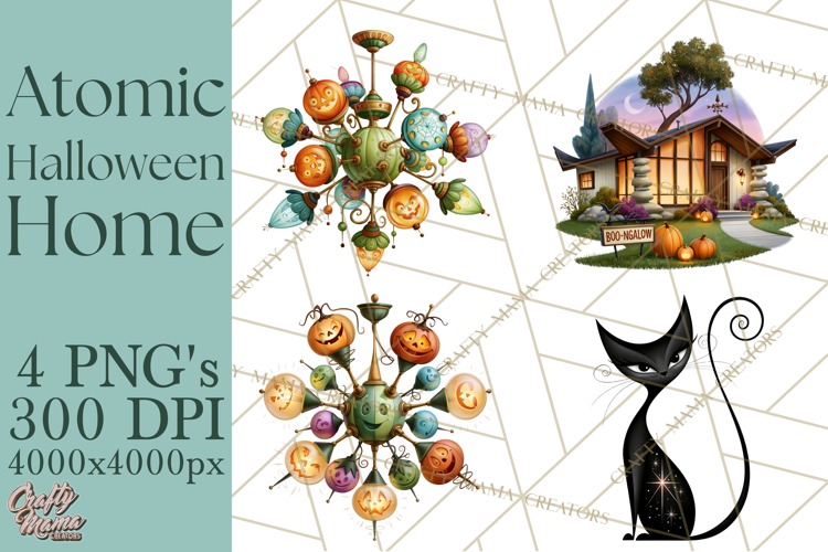 1950s Atomic Halloween Clipart Retro Mid Century Clip Art