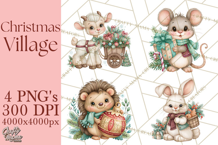 Christmas Village Clipart PNG, Winter Holiday Cottage Town example image 1