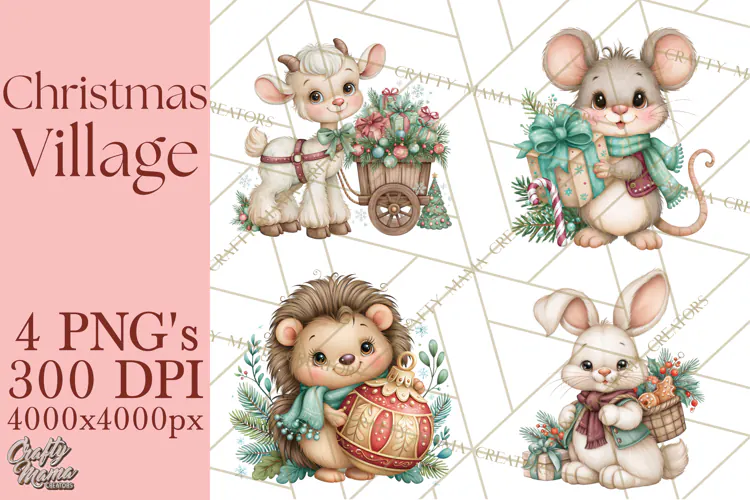 Christmas Village Clipart PNG, Winter Holiday Cottage Town