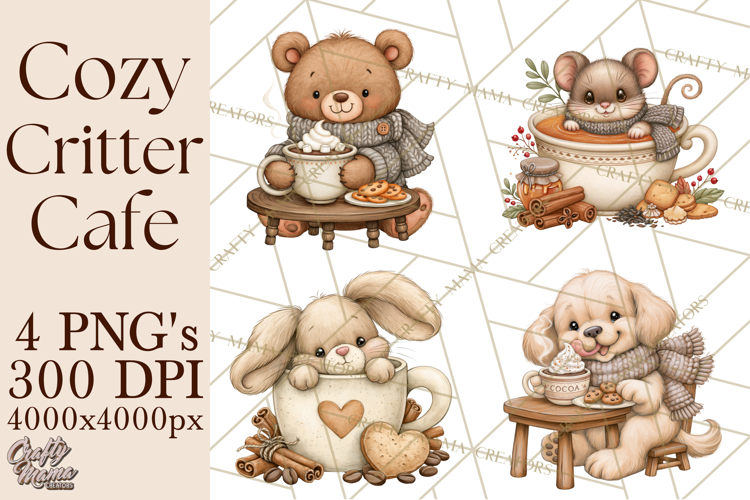 Cozy Critter Cafe Clipart PNG, Cozy Woodland Animals