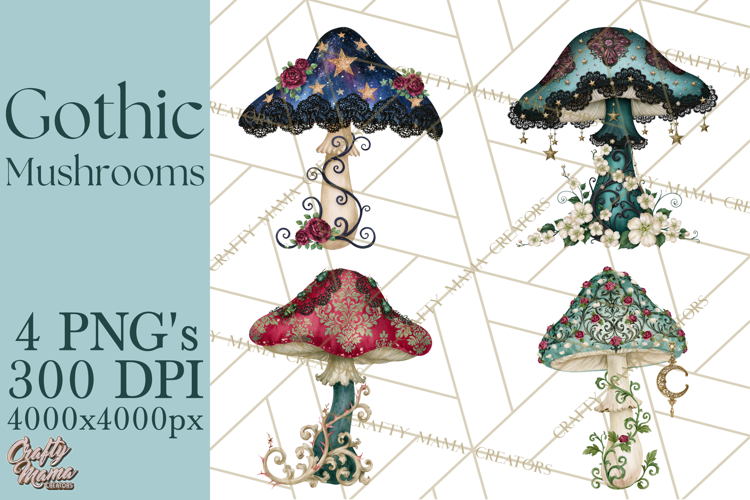 Gothic Mushroom Clipart PNG, Halloween Forest Florals