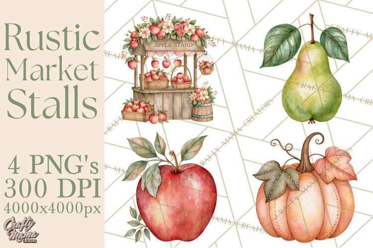 Rustic Market Stalls Clipart PNG, Fall Decor example image 1