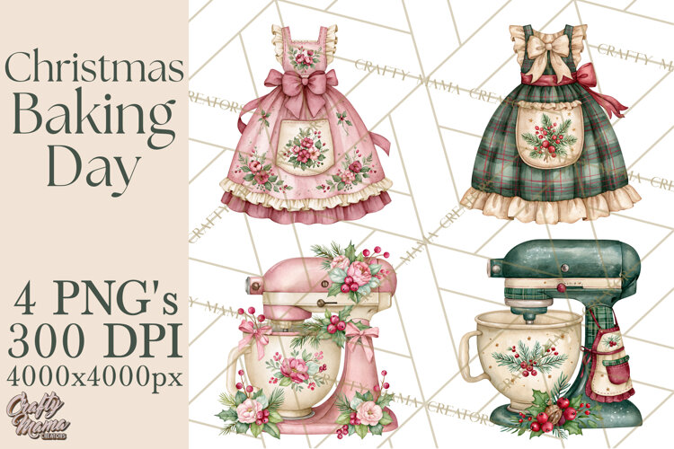 Vintage Christmas Kitchen Clipart PNG example image 1