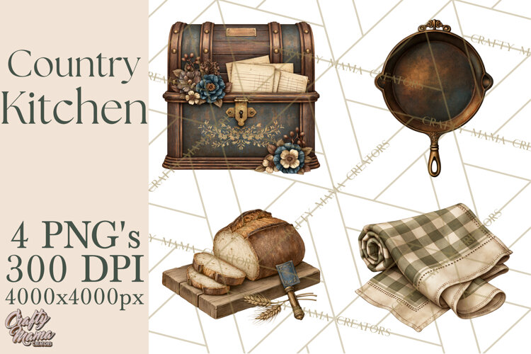 Vintage Farmhouse Kitchen Clipart PNG example image 1