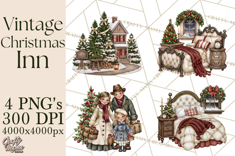 Vintage Christmas Inn Clipart PNG
