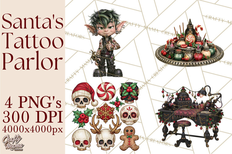 Christmas Tattoo Parlor Clipart PNG example image 1