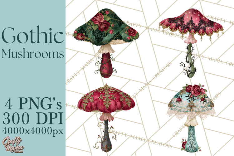 Gothic Mushroom Clipart PNG, Halloween Forest Florals example image 1