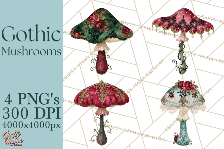 Gothic Mushroom Clipart PNG, Halloween Forest Florals