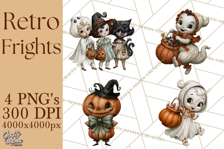 Vintage Halloween Clipart PNG, Halloween Retro Characters