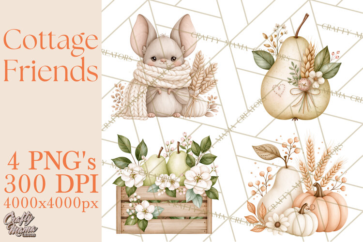 Cottagecore Halloween Friends Clipart PNG example image 1