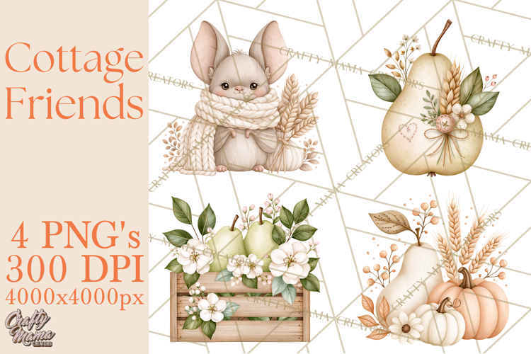 Cottagecore Halloween Friends Clipart PNG