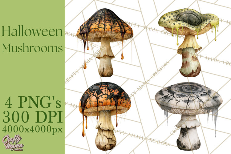 Spooky Halloween Mushrooms PNG, Fall Mushroom Fungus example image 1