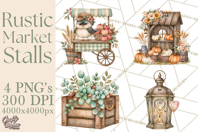 Rustic Market Stalls Clipart PNG, Fall Decor