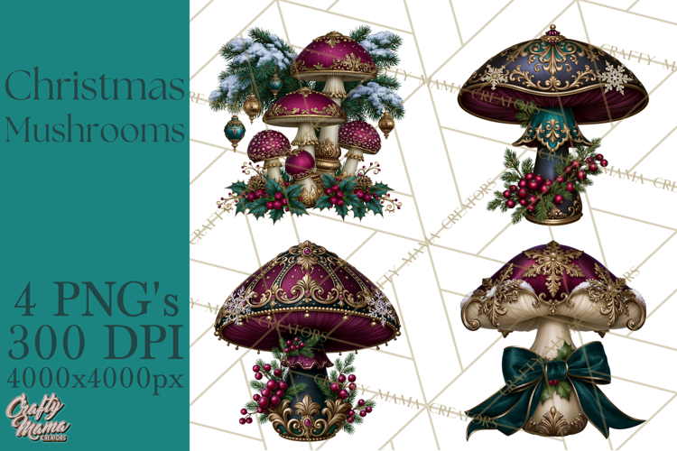 Gothic Christmas Mushrooms PNG, Christmas Florals