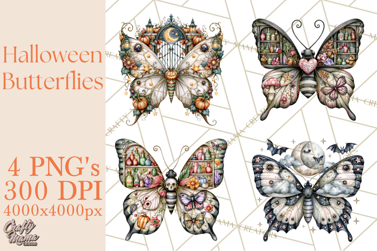 Halloween Butterflies Spooky Gothic Clipart PNG