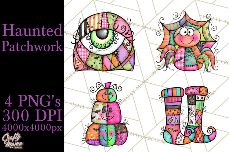 Haunted Patchwork Halloween Characters PNG