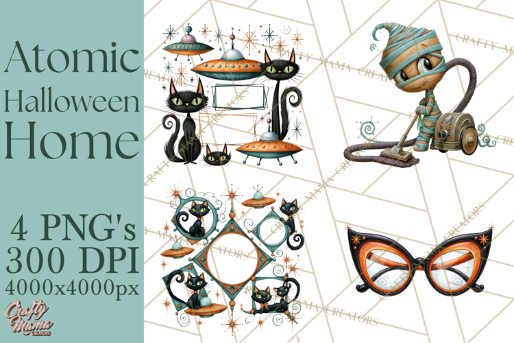 1950s Atomic Halloween Clipart Retro Mid Century Clip Art
