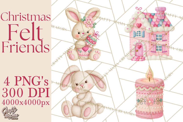 Christmas Felt Friends Printable Clipart PNG