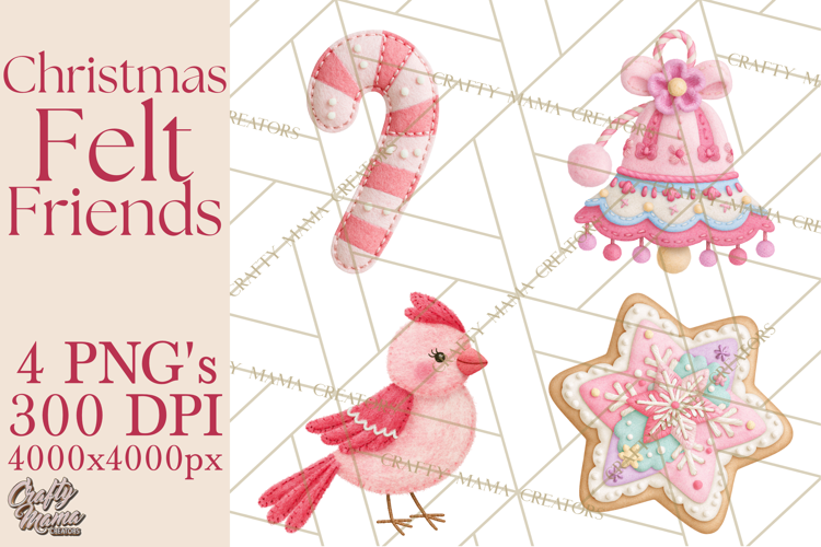 Christmas Felt Friends Printable Clipart PNG