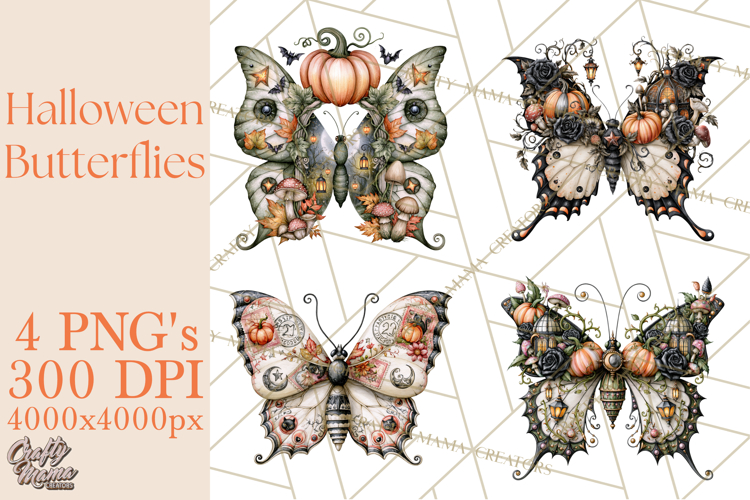 Halloween Butterflies Spooky Gothic Clipart PNG