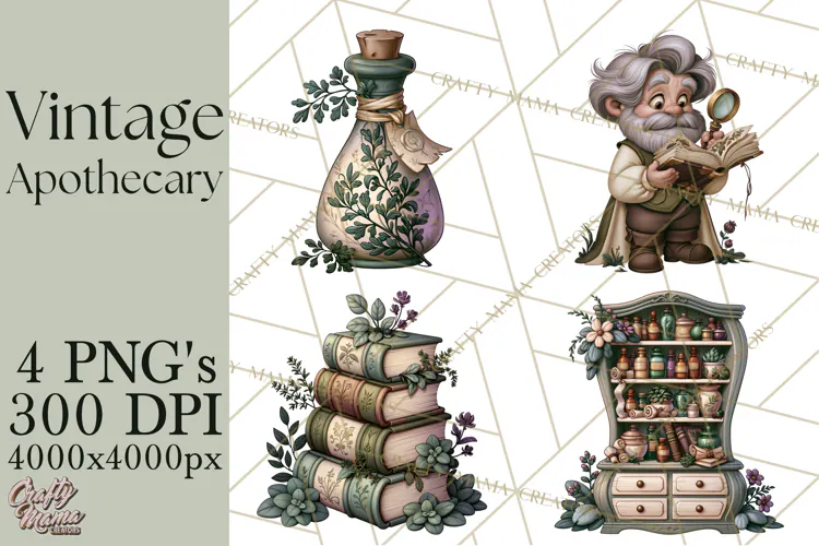 Vintage Apothecary World PNG