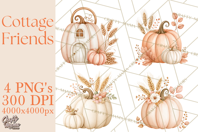 Cottagecore Halloween Friends Clipart PNG