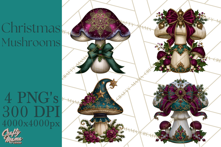 Gothic Christmas Mushrooms PNG, Christmas Florals