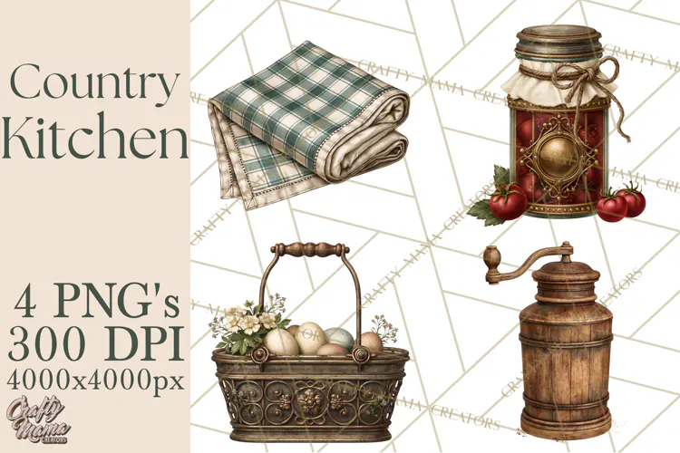 Vintage Farmhouse Kitchen Clipart PNG