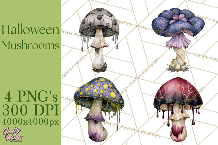 Spooky Halloween Mushrooms PNG, Fall Mushroom Fungus example image 1