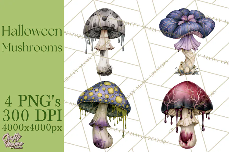 Spooky Halloween Mushrooms PNG, Fall Mushroom Fungus