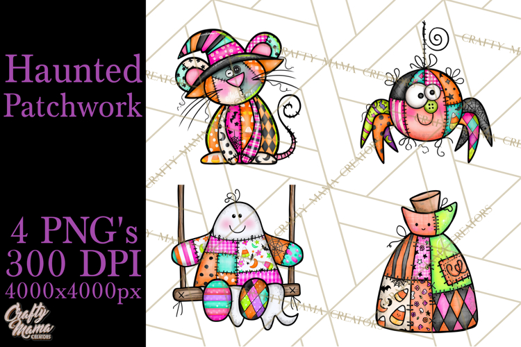 Haunted Patchwork Halloween Characters PNG