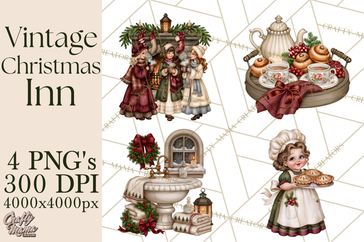 Vintage Christmas Inn Clipart PNG
