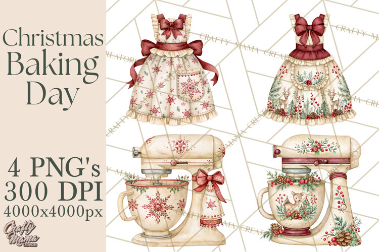 Vintage Christmas Kitchen Clipart PNG example image 1