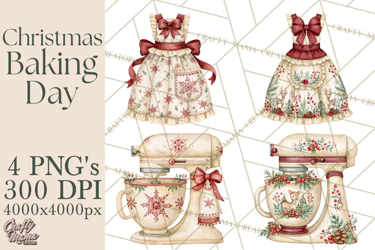 Vintage Christmas Kitchen Clipart PNG
