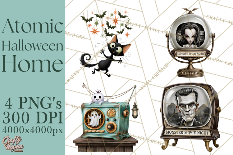 1950s Atomic Halloween Clipart Retro Mid Century Clip Art