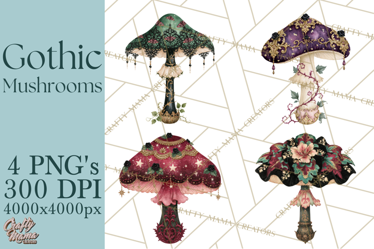 Gothic Mushroom Clipart PNG, Halloween Forest Florals