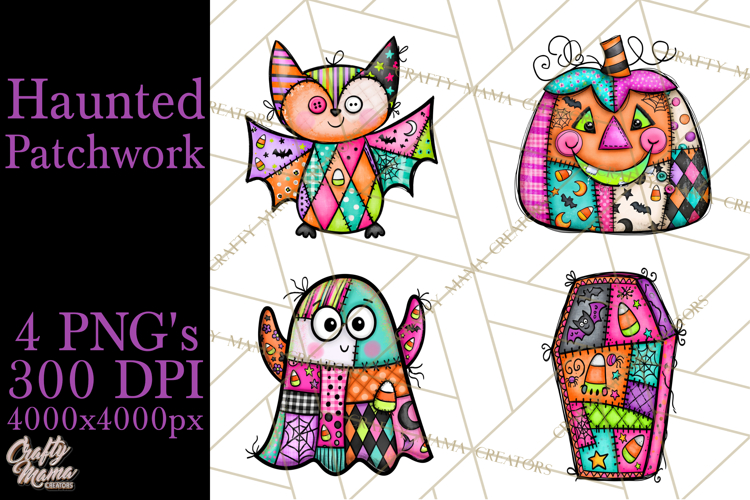 Haunted Patchwork Halloween Characters PNG