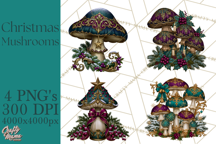 Gothic Christmas Mushrooms PNG, Christmas Florals