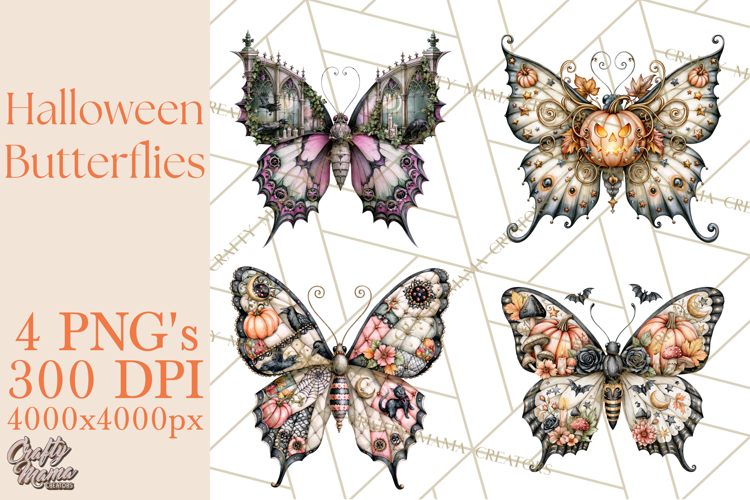 Halloween Butterflies Spooky Gothic Clipart PNG