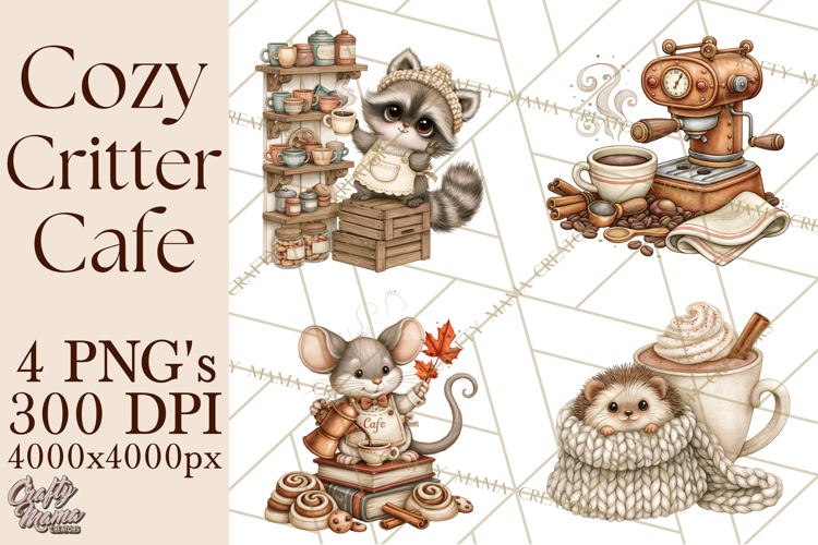 Cozy Critter Cafe Clipart PNG, Cozy Woodland Animals