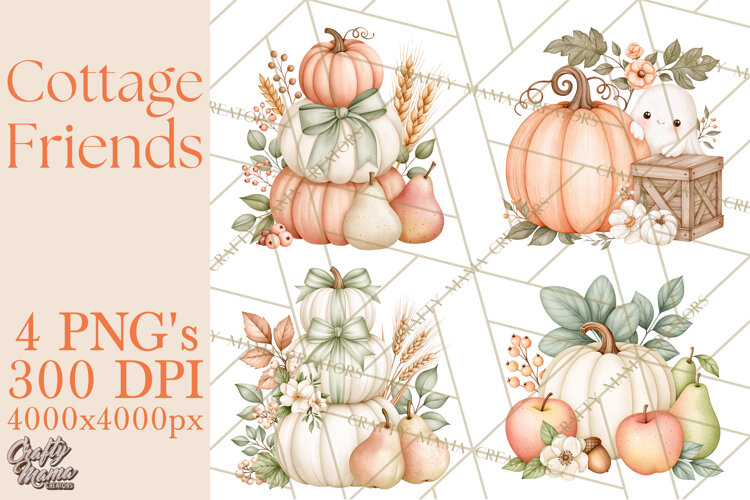 Cottagecore Halloween Friends Clipart PNG example image 1