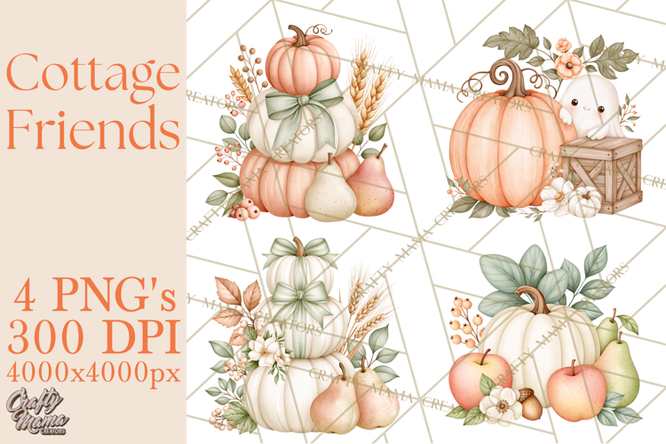 Cottagecore Halloween Friends Clipart PNG
