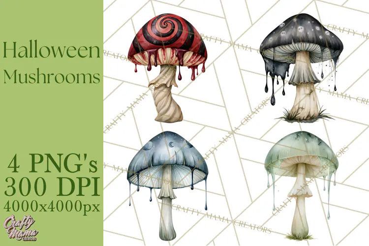 Spooky Halloween Mushrooms PNG, Fall Mushroom Fungus
