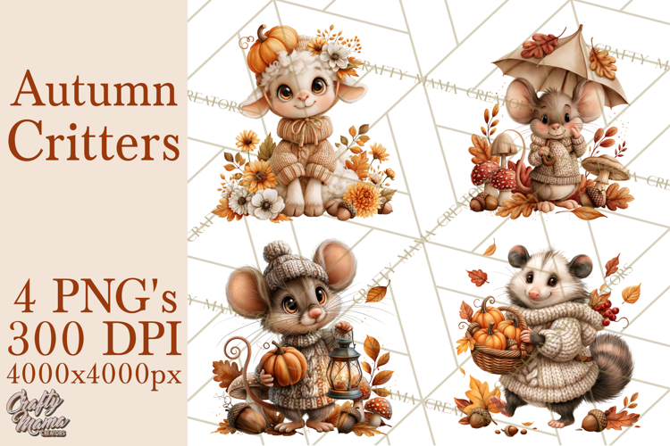 Autumn Critters PNG Cute Woodland Clipart