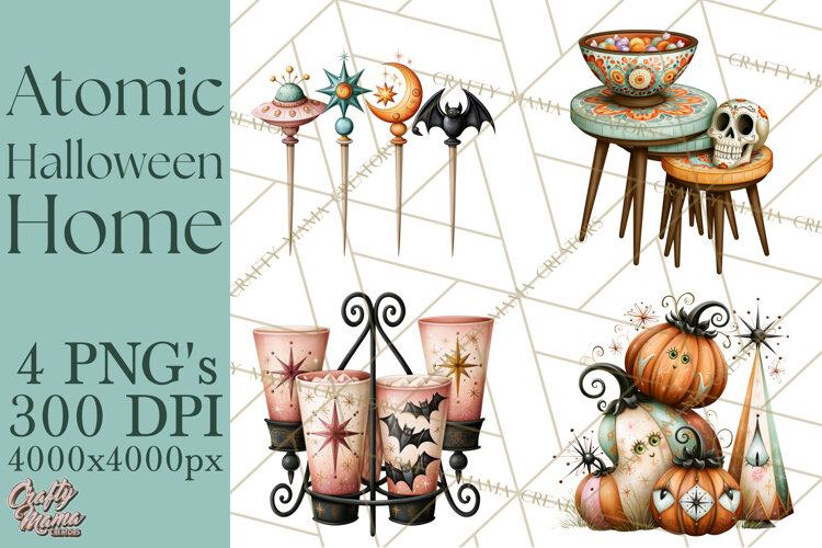 1950s Atomic Halloween Clipart Retro Mid Century Clip Art example image 1