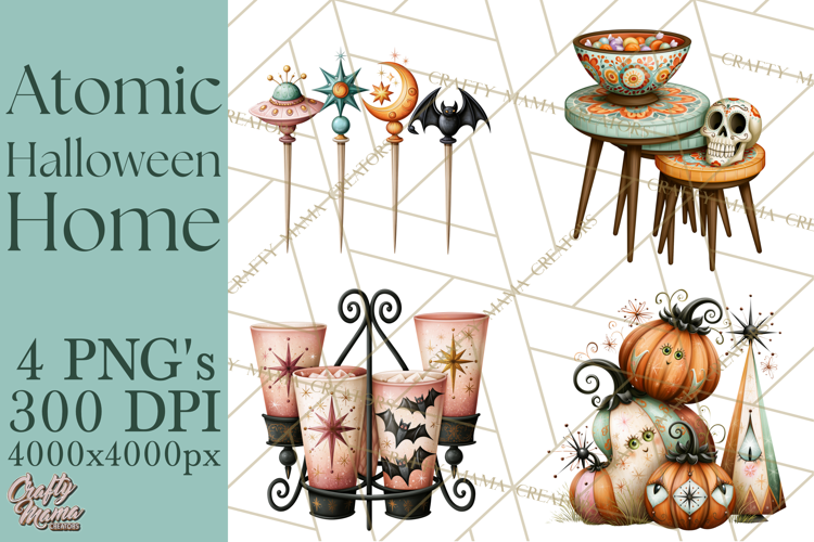 1950s Atomic Halloween Clipart Retro Mid Century Clip Art