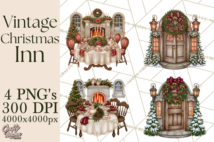 Vintage Christmas Inn Clipart PNG